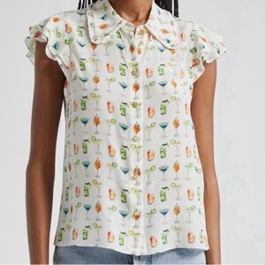 NWOT- Alice + Olivia Martel Ruffled Cap Sleeve Blouse